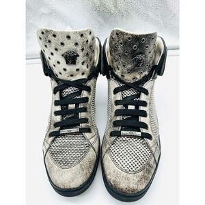 Versace Medusa High Top Sneakers Distressed Leather US 8 IT 40 Luxury Italy